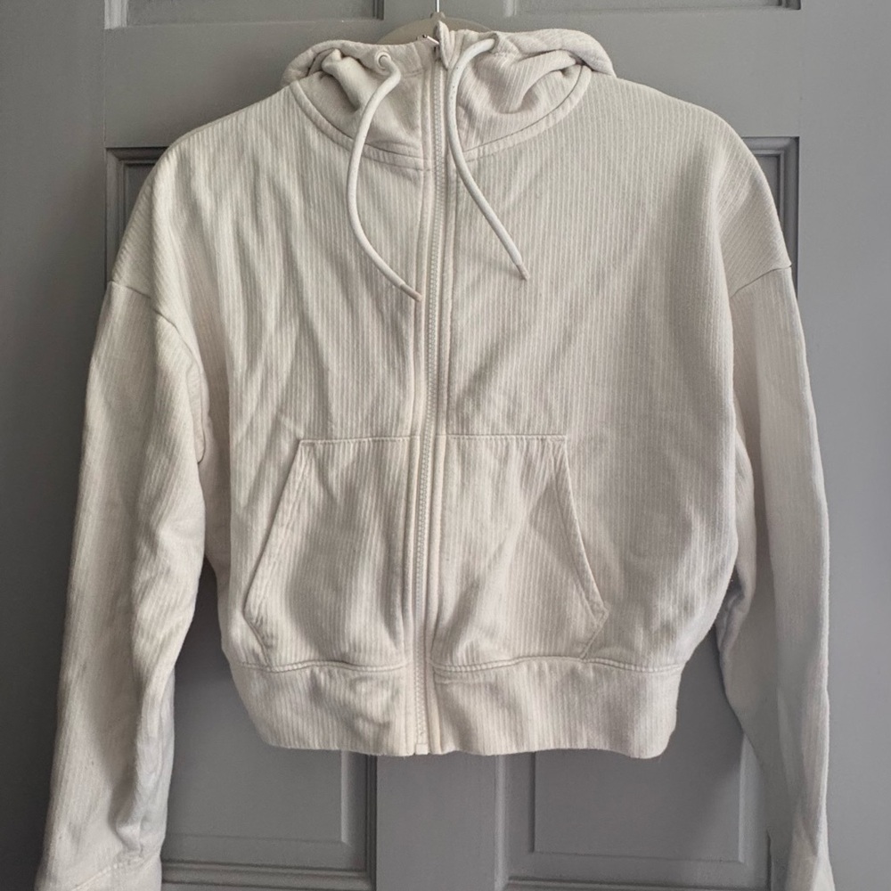 Women’s XS Athletic White Cropped Zip-Up Hoodie